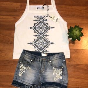 NWT Embroidered Top & Shorts Outfit